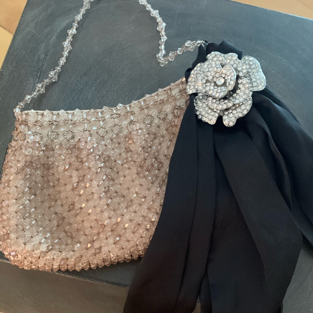 Michael Klein Paris beaded bag crystal brooch silk